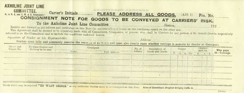 Blank consignment note (1920's)