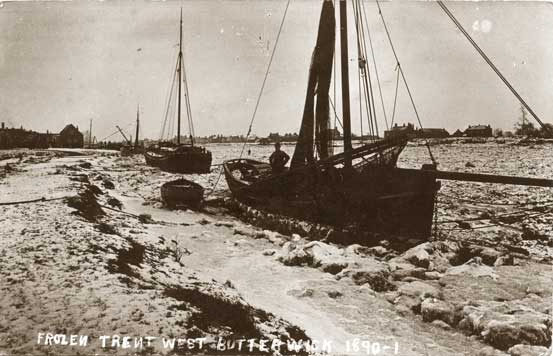 Old postcard of frozen River Trent